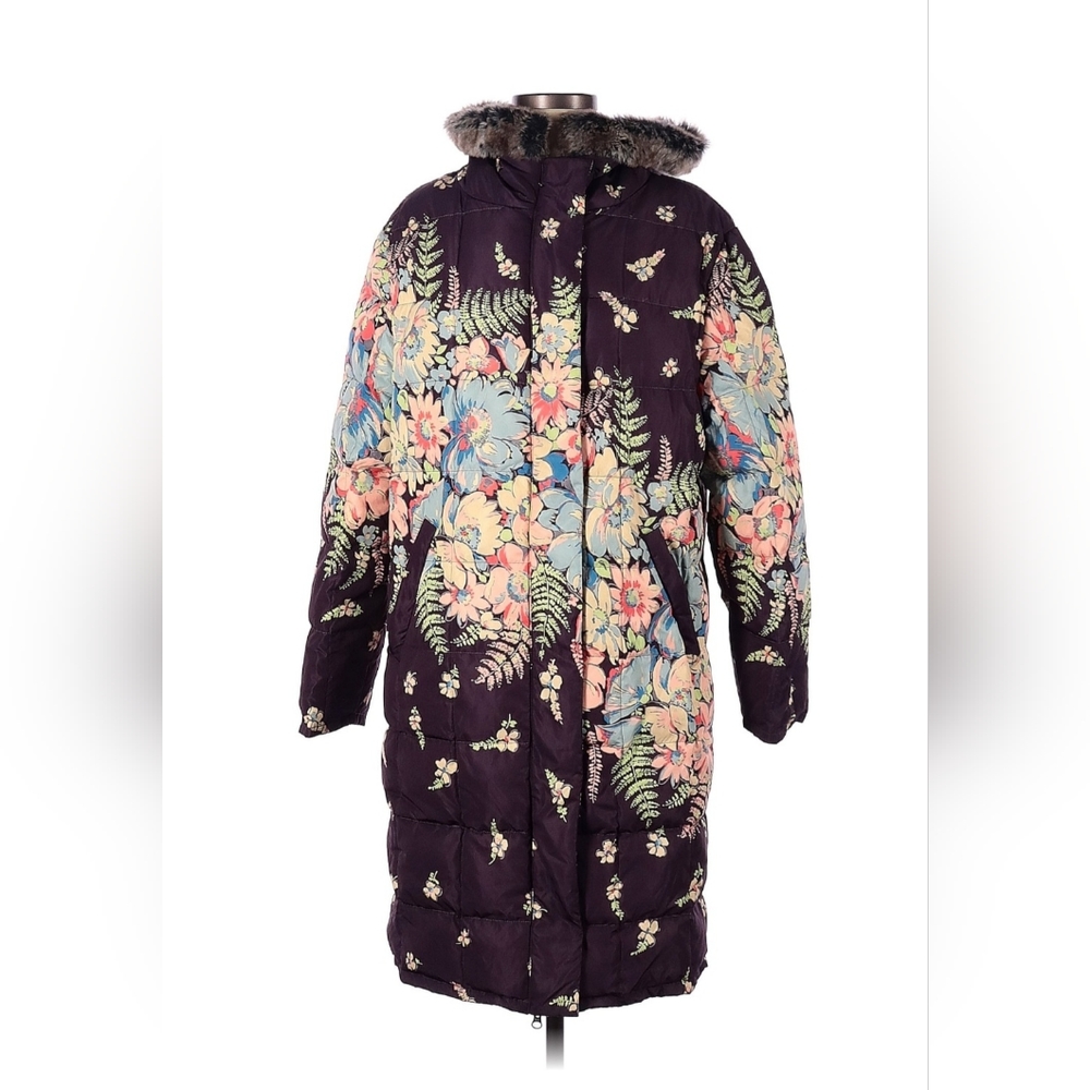 Sundance Easy Wind Puffer Parka Purple Floral Women's Coat - Picture 3 of 8